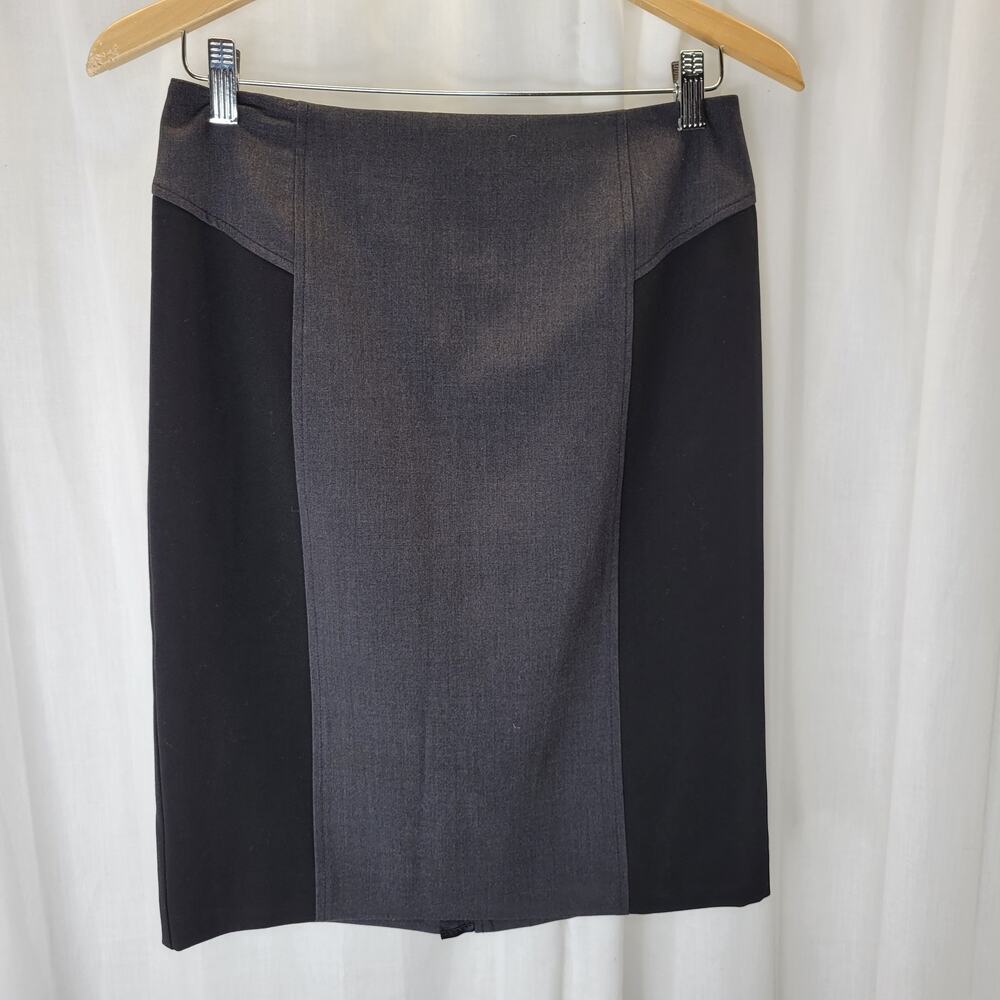Premise Gray Black Color Block Straight Skirt with Back Full Zip, 4